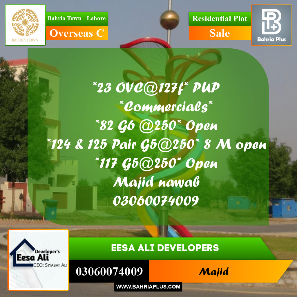 Residential Plot for Sale in Overseas C -  Bahria Town, Lahore - (BP-199194)