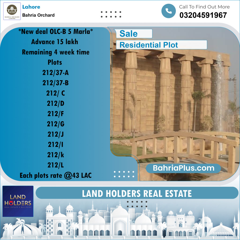 Residential Plot for Sale in Bahria Orchard, Lahore - (BP-199203)