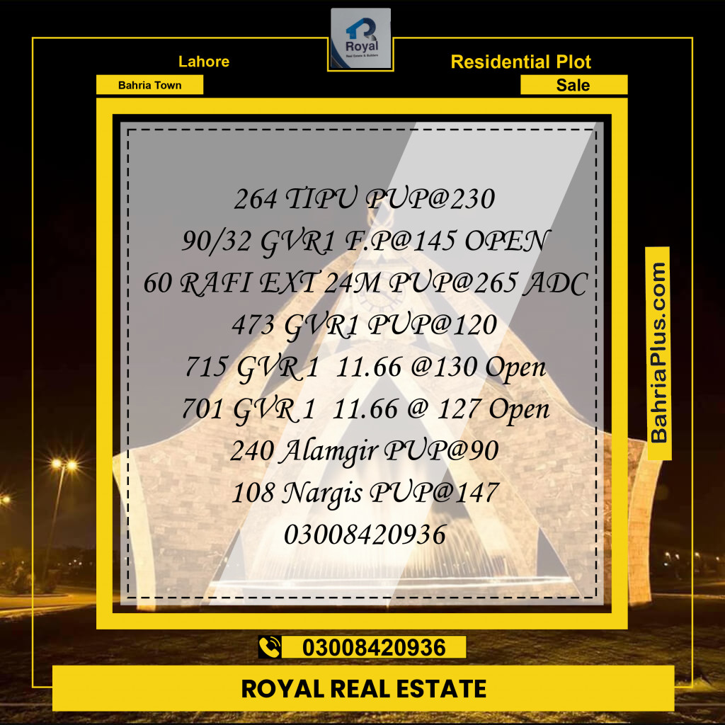 1 Kanal Residential Plot for Sale in Bahria Town, Lahore - (BP-199217)