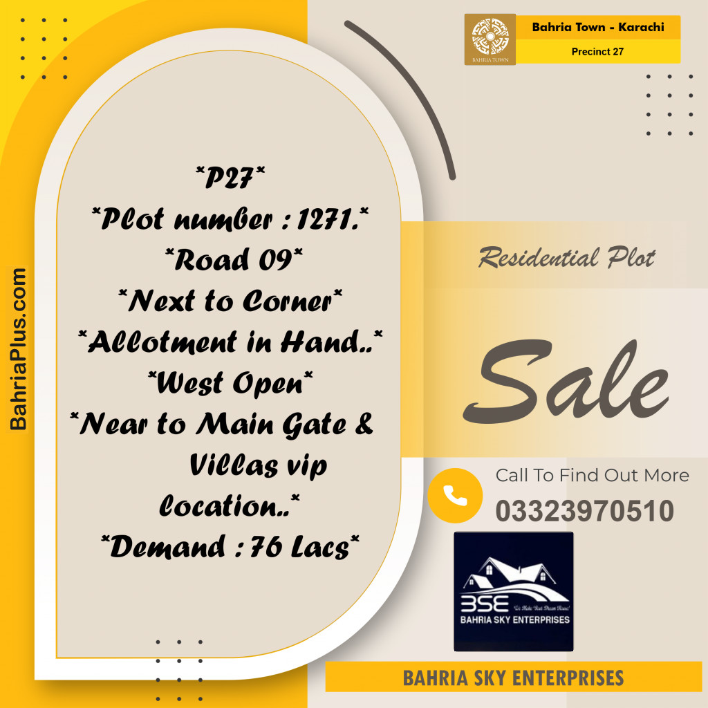 125 Sq. Yards Residential Plot for Sale in Precinct 27 -  Bahria Town, Karachi - (BP-199230)