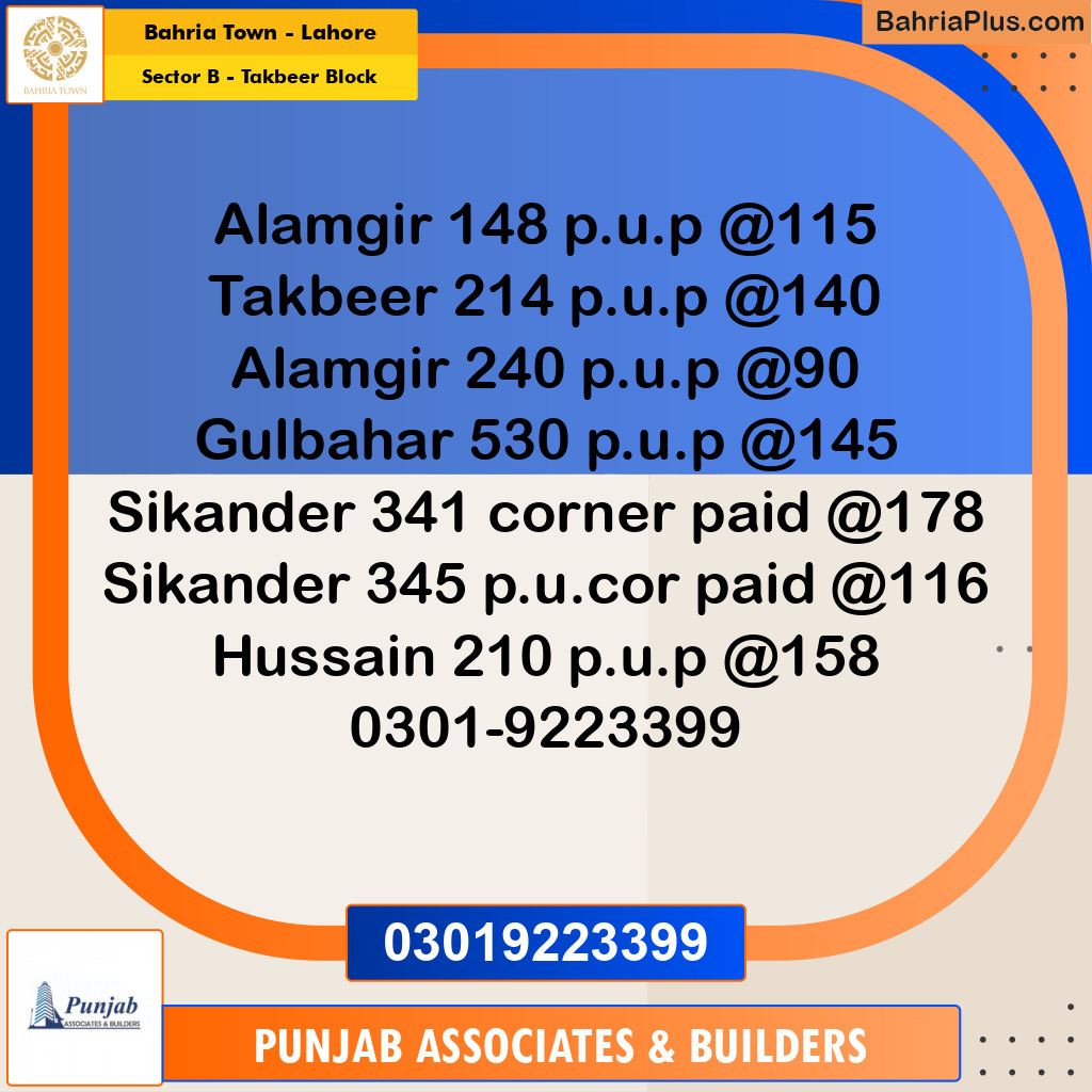Residential Plot for Sale in Sector B - Takbeer Block -  Bahria Town, Lahore - (BP-199232)