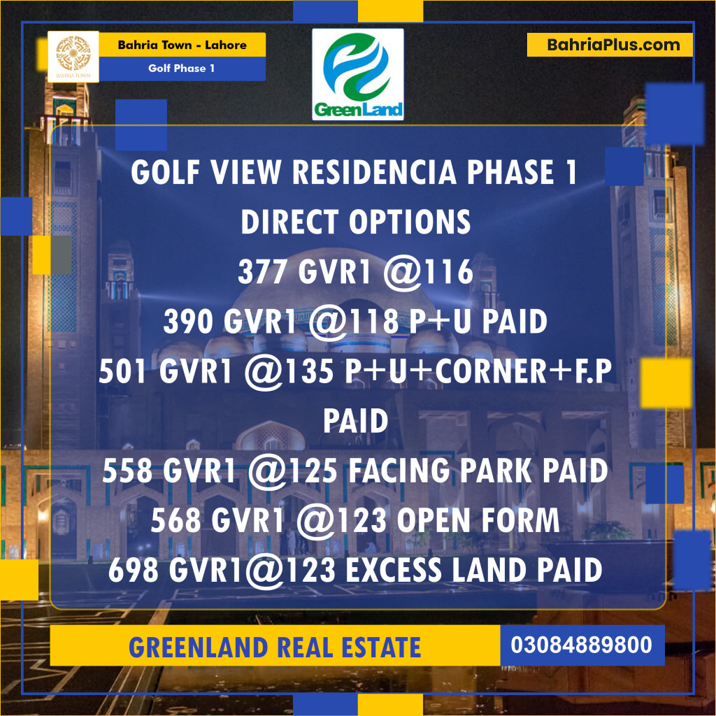 10 Marla Residential Plot for Sale in Golf Phase 1 -  Bahria Town, Lahore - (BP-199234)
