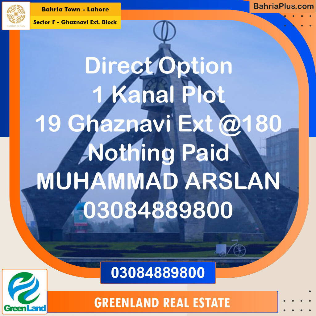 20 Marla Residential Plot for Sale in Sector F - Ghaznavi Ext. Block -  Bahria Town, Lahore - (BP-199249)