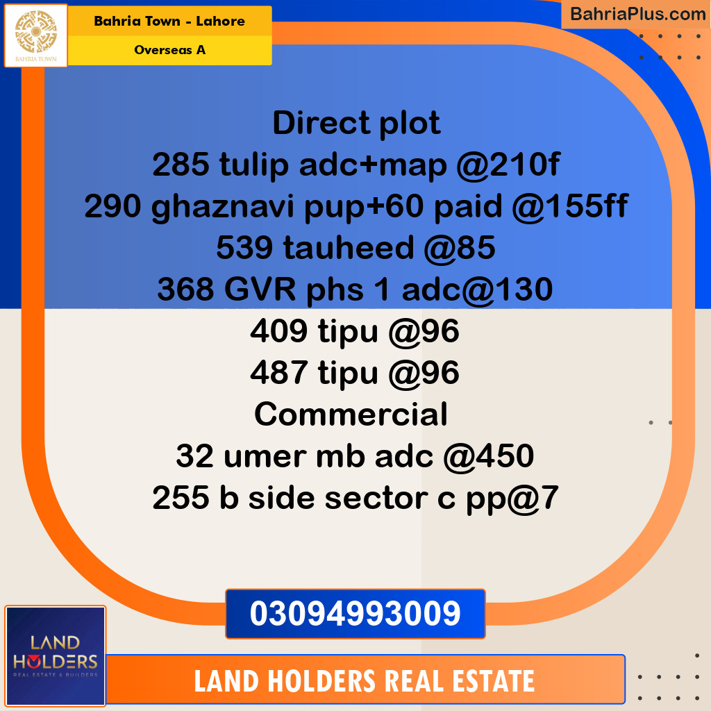 Residential Plot for Sale in Overseas A -  Bahria Town, Lahore - (BP-199252)