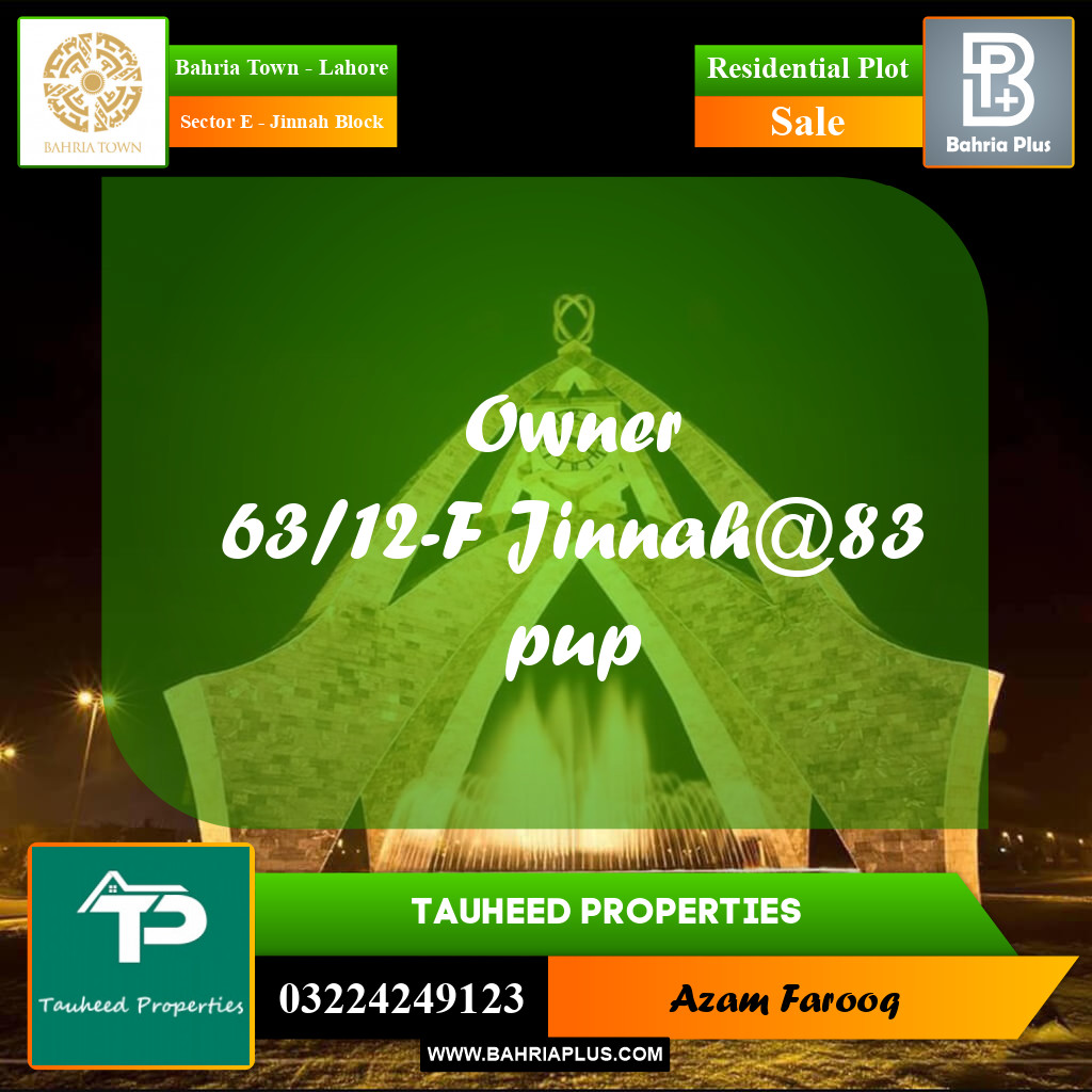 Residential Plot for Sale in Sector E - Jinnah Block -  Bahria Town, Lahore - (BP-199259)