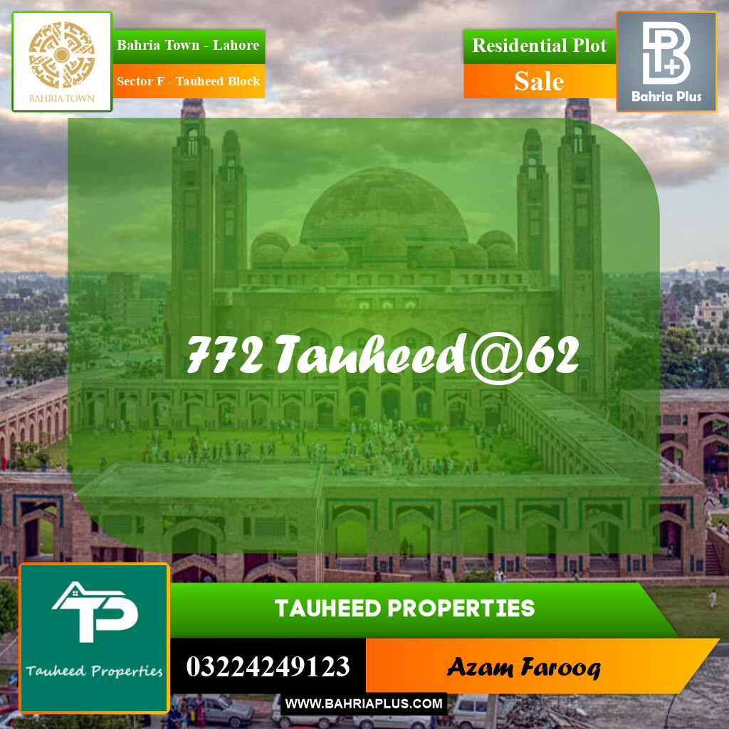 Residential Plot for Sale in Sector F - Tauheed Block -  Bahria Town, Lahore - (BP-199265)