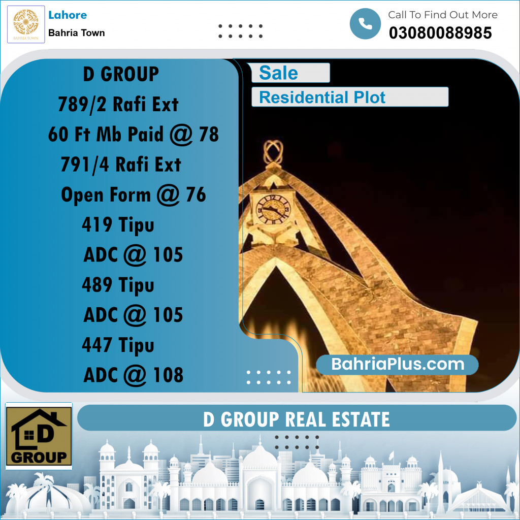 Residential Plot for Sale in Bahria Town, Lahore - (BP-199292)