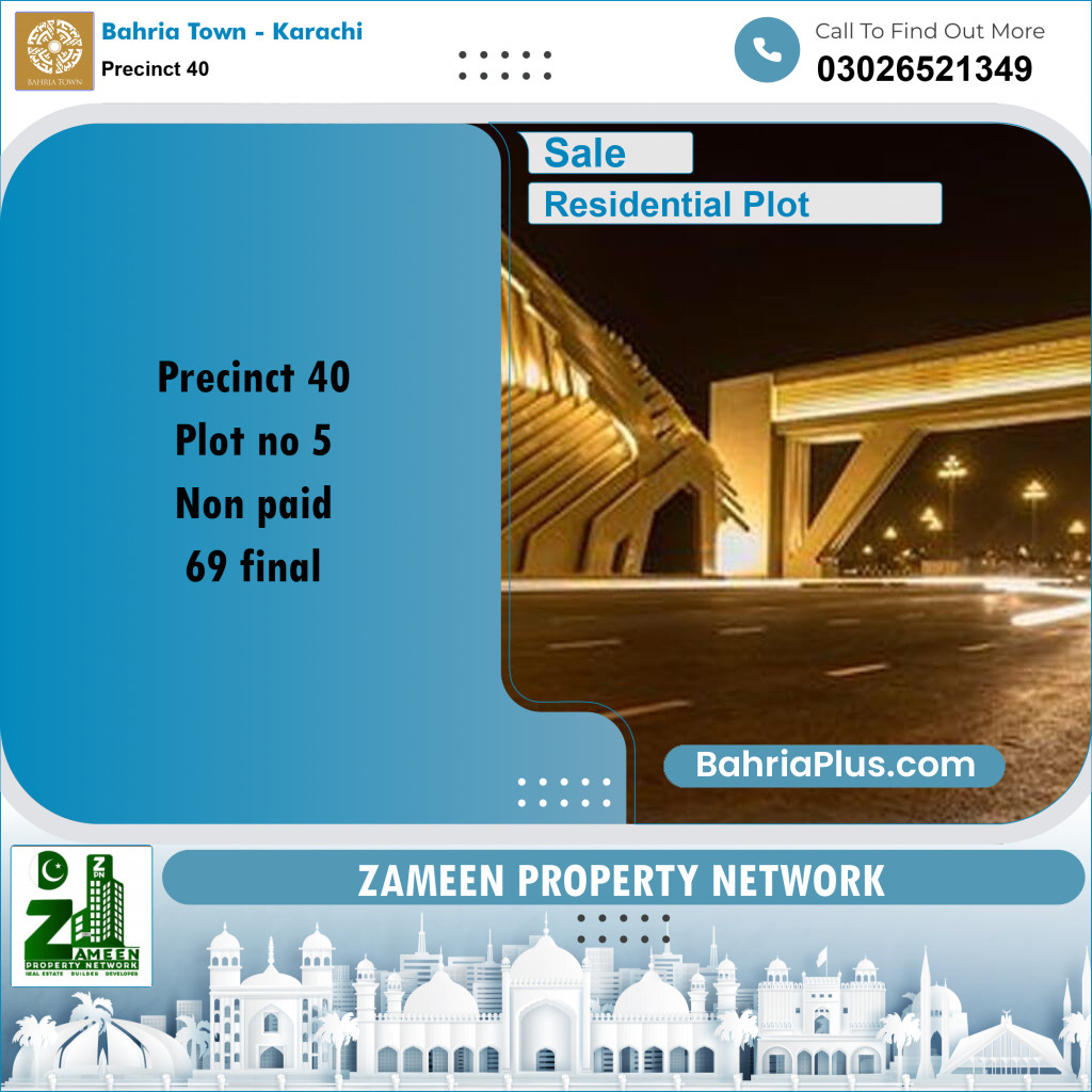 250 Sq. Yards Residential Plot for Sale in Precinct 40 -  Bahria Town, Karachi - (BP-199335)
