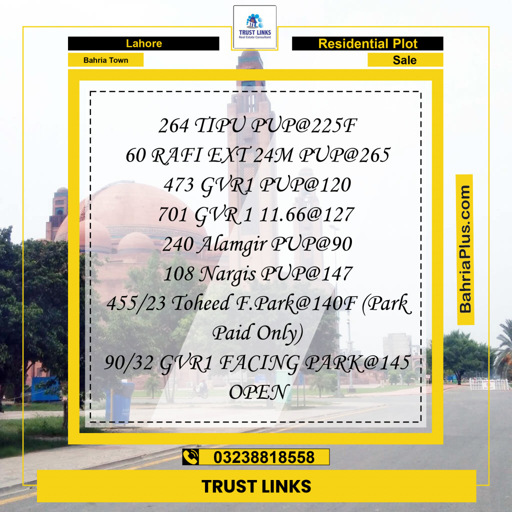 Residential Plot for Sale in Bahria Town, Lahore - (BP-199365)