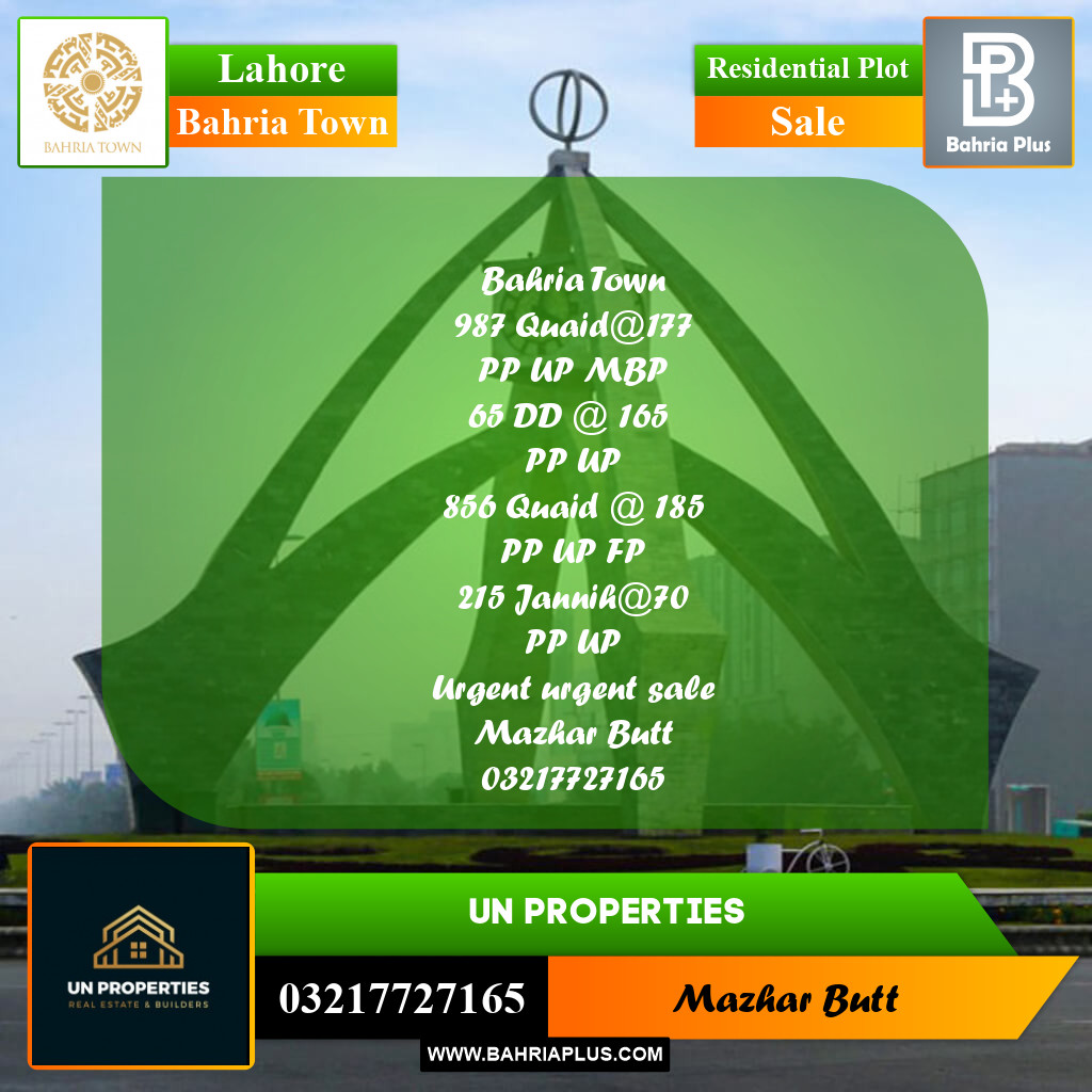 Residential Plot for Sale in Bahria Town, Lahore - (BP-199380)