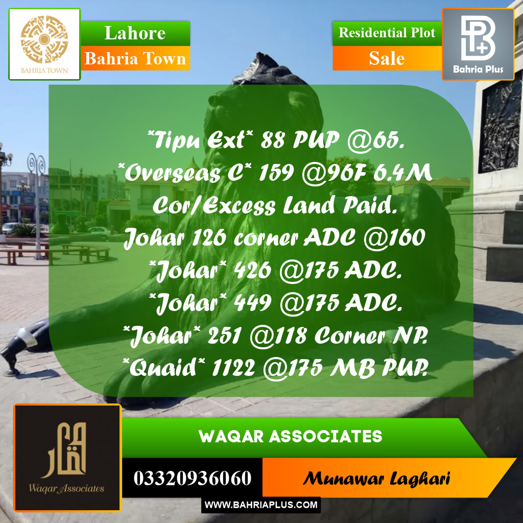 Residential Plot for Sale in Bahria Town, Lahore - (BP-199385)