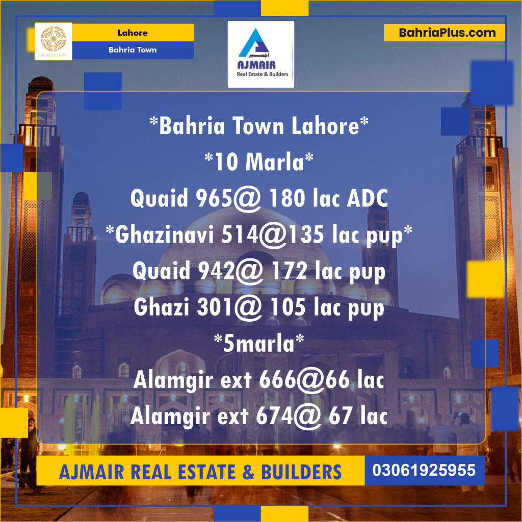 Residential Plot for Sale in Bahria Town, Lahore - (BP-199400)