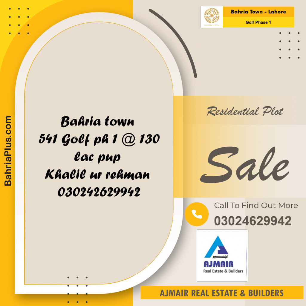 Residential Plot for Sale in Golf Phase 1 -  Bahria Town, Lahore - (BP-199402)
