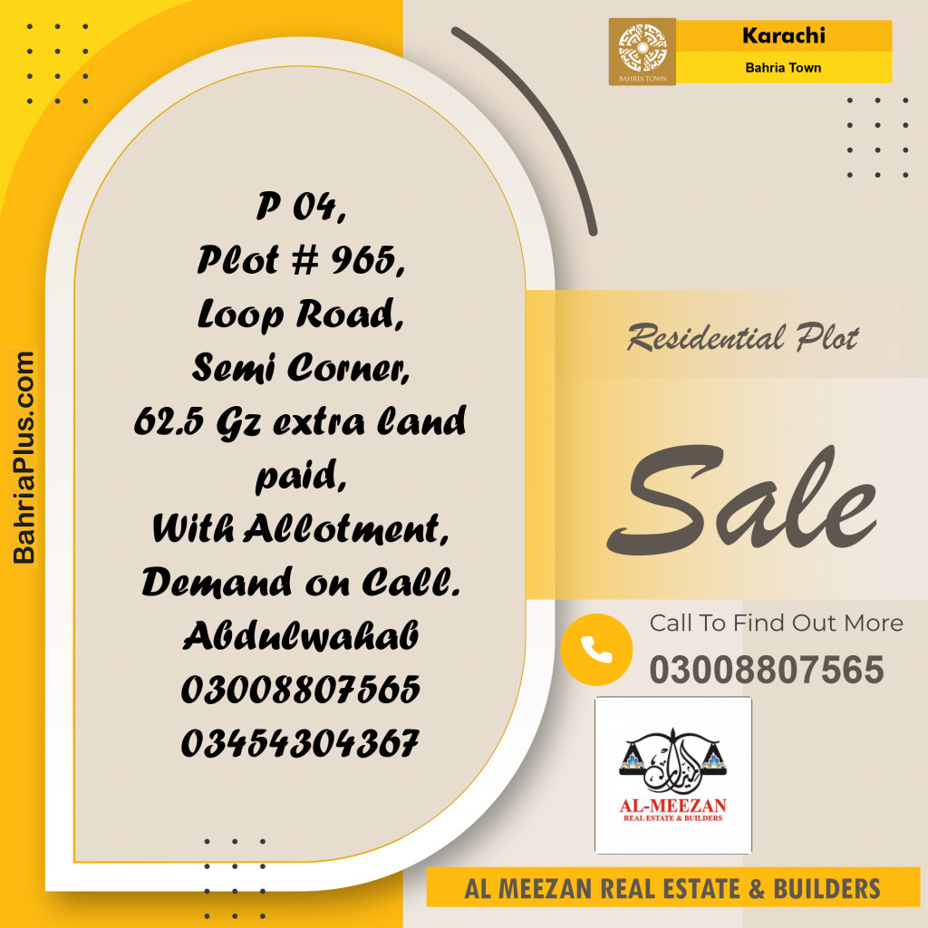 500 Sq. Yards Residential Plot for Sale in Bahria Town, Karachi - (BP-199407)