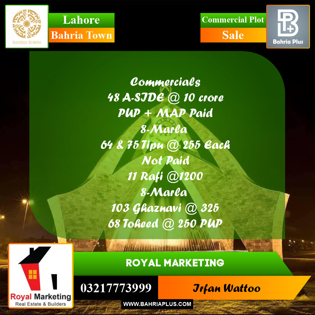 Commercial Plot for Sale in Bahria Town, Lahore - (BP-199421)