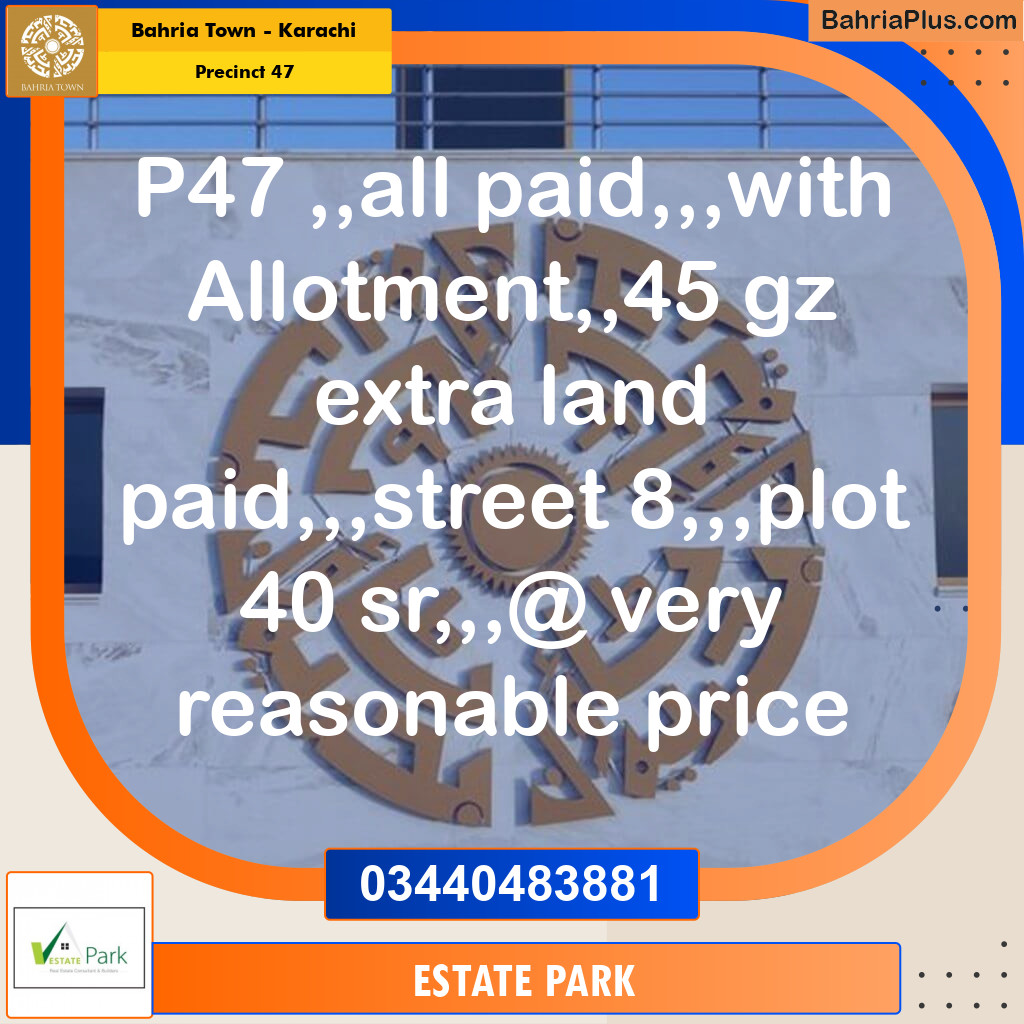 Residential Plot for Sale in Precinct 47 -  Bahria Town, Karachi - (BP-199444)