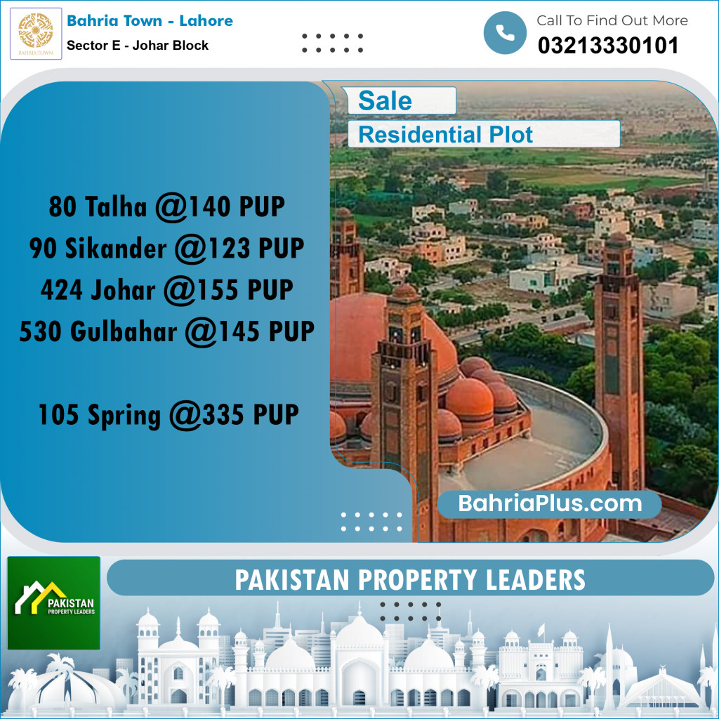 10 Marla Residential Plot for Sale in Sector E - Johar Block - Bahria Town, Lahore - (BP-199466)