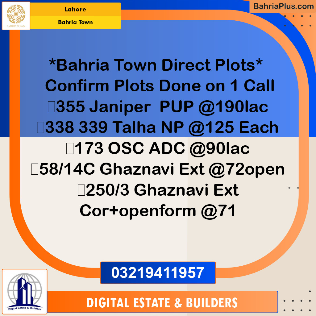 Residential Plot for Sale in Bahria Town, Lahore - (BP-199513)