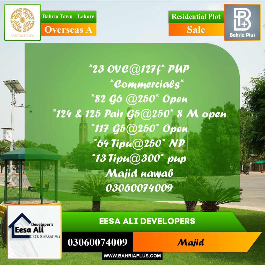Residential Plot for Sale in Overseas A -  Bahria Town, Lahore - (BP-199545)