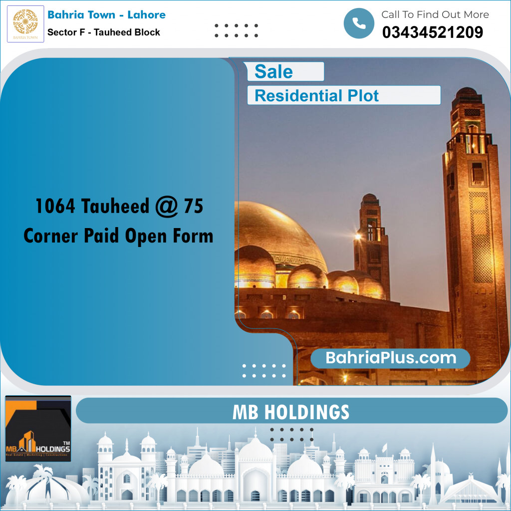 5 Marla Residential Plot for Sale in Sector F - Tauheed Block -  Bahria Town, Lahore - (BP-199576)