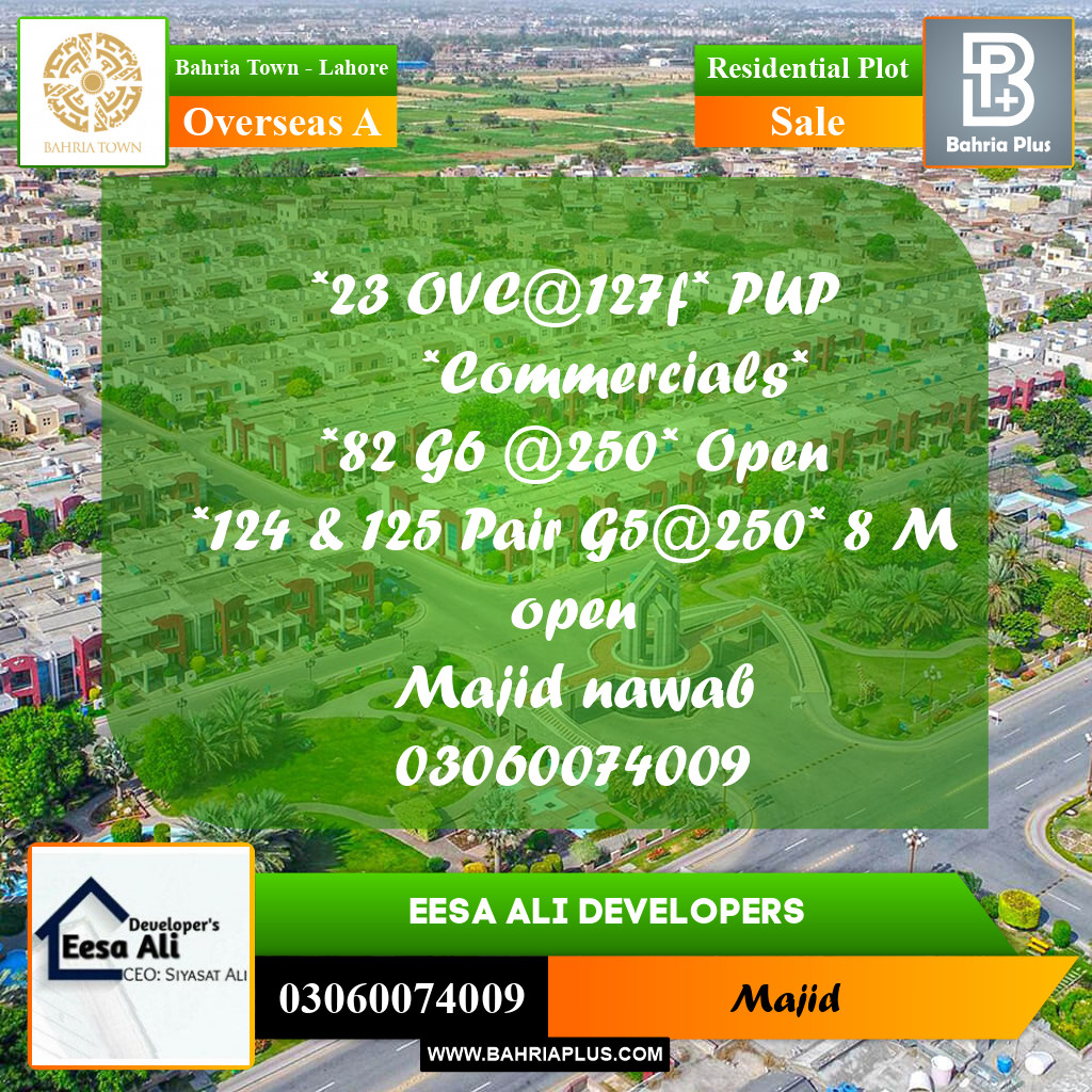 Residential Plot for Sale in Overseas A -  Bahria Town, Lahore - (BP-199579)