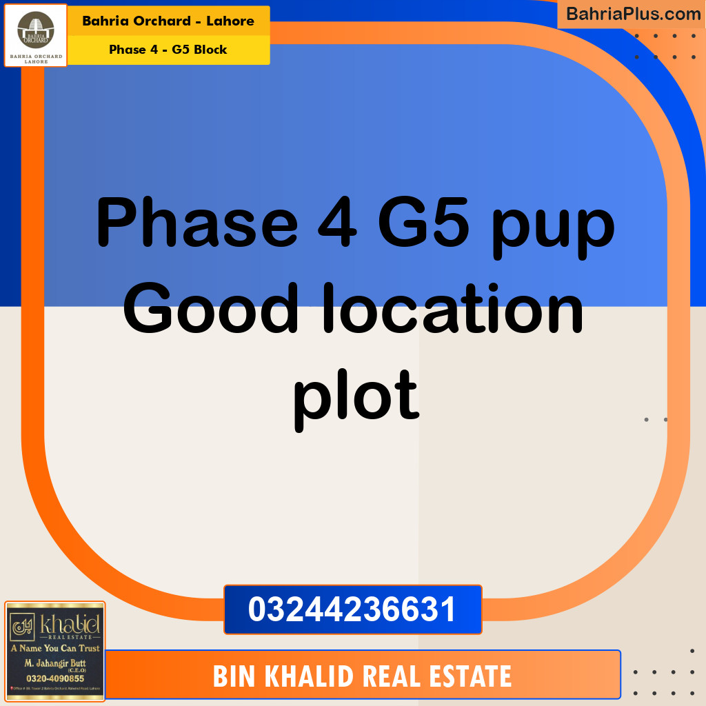 10 Marla Residential Plot for Sale in Phase 4 - G5 Block -  Bahria Orchard, Lahore - (BP-199582)