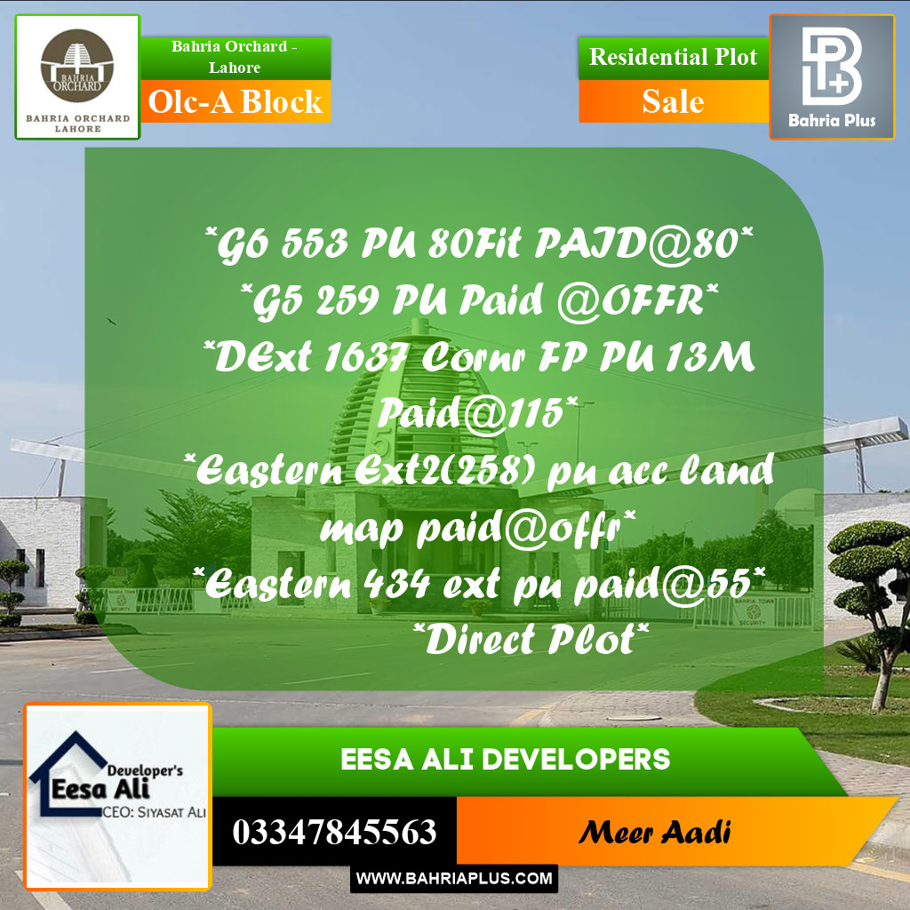 Residential Plot for Sale in OLC-A Block -  Bahria Orchard, Lahore - (BP-199638)
