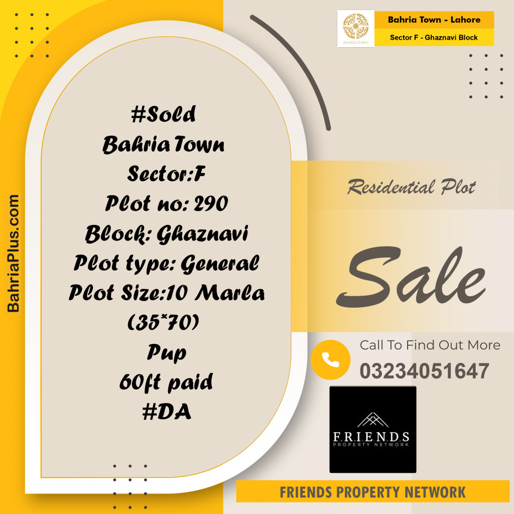 10 Marla Residential Plot for Sale in Sector F - Ghaznavi Block -  Bahria Town, Lahore - (BP-199646)