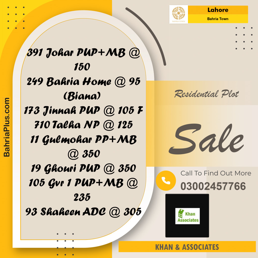 Residential Plot for Sale in Bahria Town, Lahore - (BP-199655)