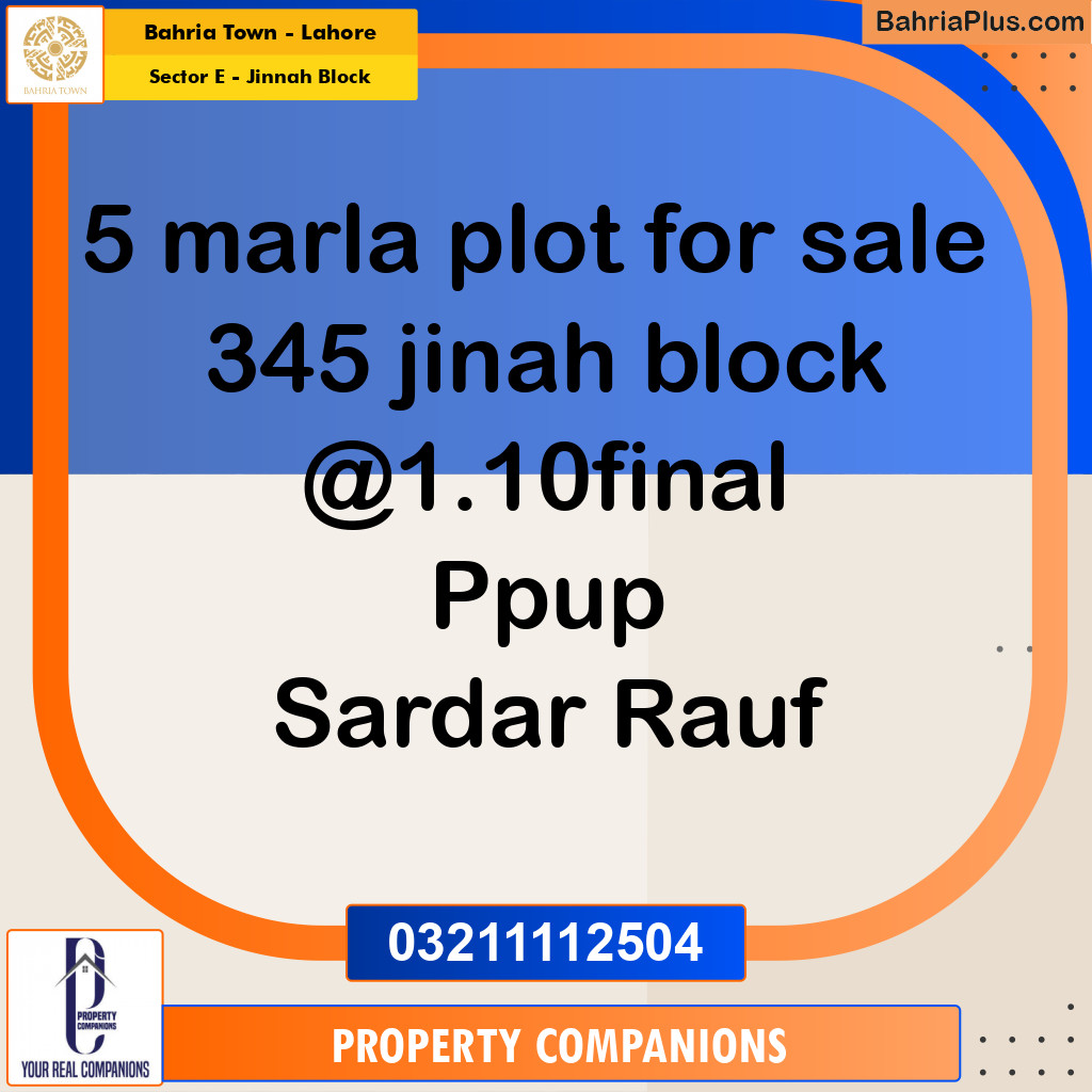 Residential Plot for Sale in Sector E - Jinnah Block -  Bahria Town, Lahore - (BP-199658)