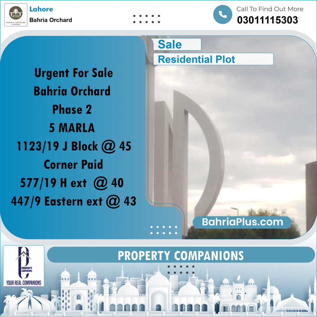 Residential Plot for Sale in Bahria Orchard, Lahore - (BP-199666)