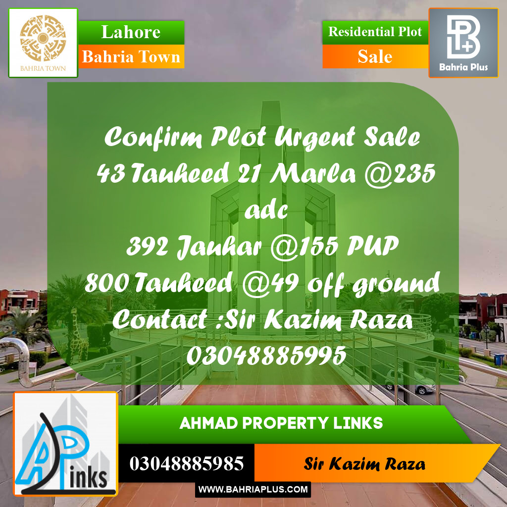 Residential Plot for Sale in Bahria Town, Lahore - (BP-199667)