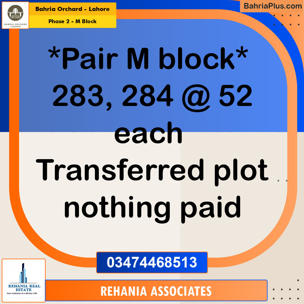 Residential Plot for Sale in Phase 2 - M Block -  Bahria Orchard, Lahore - (BP-199670)