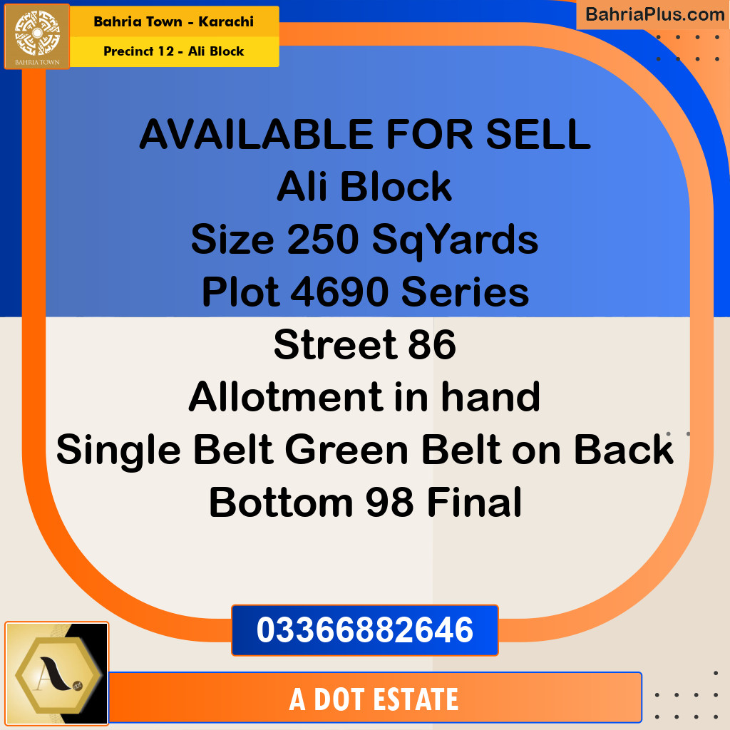 250 Sq. Yards Residential Plot for Sale in Precinct 12 - Ali Block -  Bahria Town, Karachi - (BP-199671)