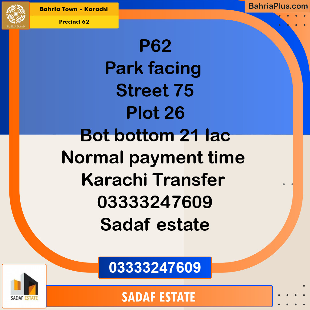 Residential Plot for Sale in Precinct 62 -  Bahria Town, Karachi - (BP-199696)
