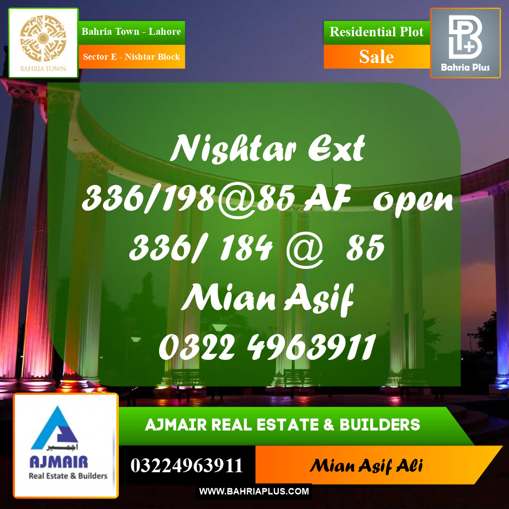 Residential Plot for Sale in Sector E - Nishtar Block -  Bahria Town, Lahore - (BP-199727)