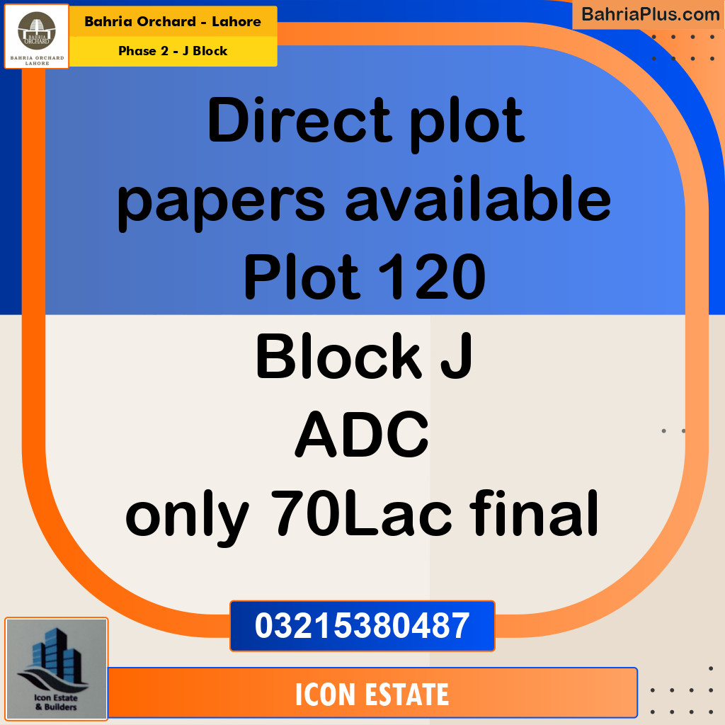 8 Marla Residential Plot for Sale in Phase 2 - J Block -  Bahria Orchard, Lahore - (BP-199770)