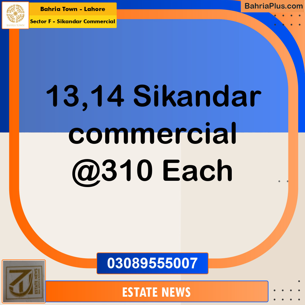 Commercial Plot for Sale in Sector F - Sikandar Commercial -  Bahria Town, Lahore - (BP-199780)