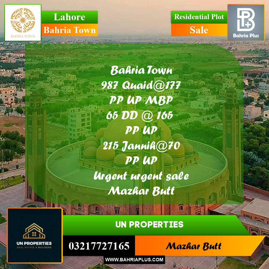 Residential Plot for Sale in Bahria Town, Lahore - (BP-199784)