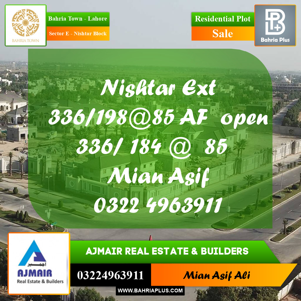 Residential Plot for Sale in Sector E - Nishtar Block - Bahria Town, Lahore - (BP-199855)