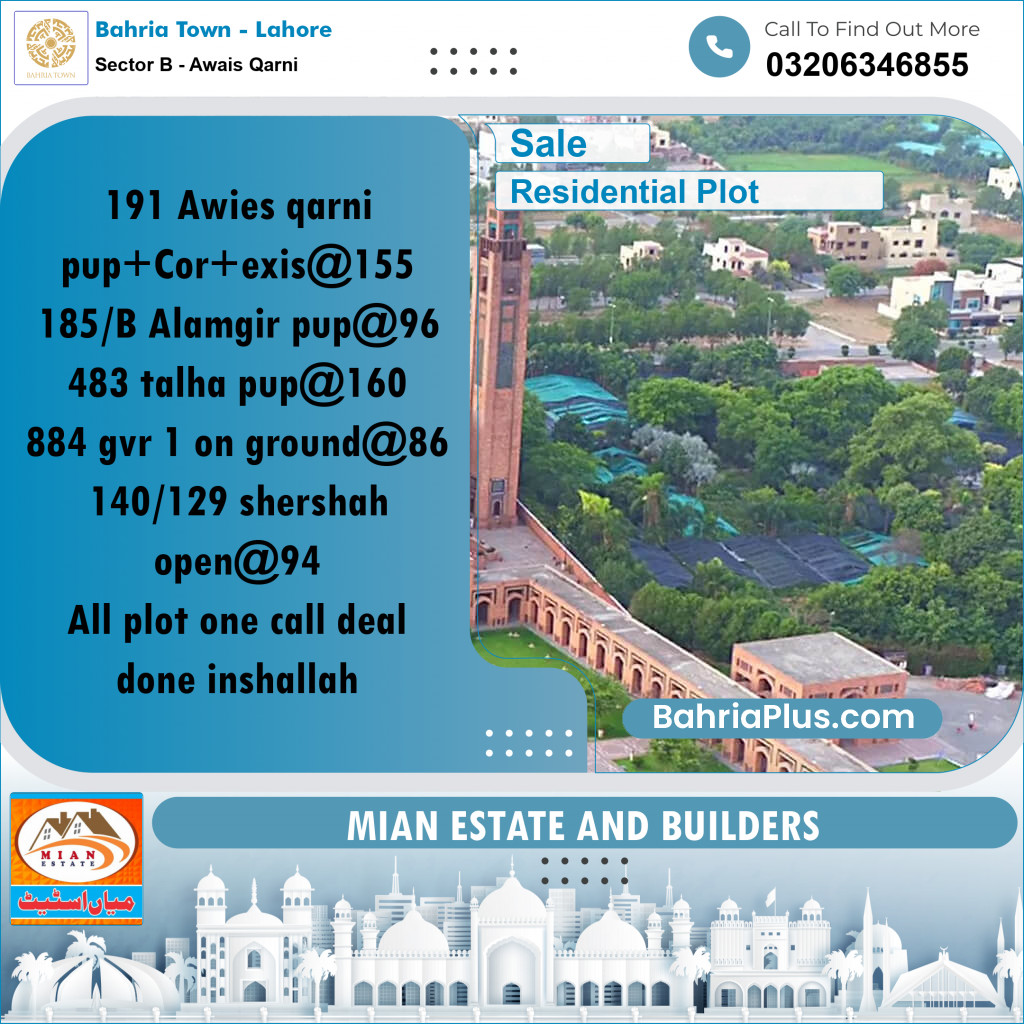 10 Marla Residential Plot for Sale in Sector B - Awais Qarni -  Bahria Town, Lahore - (BP-199942)