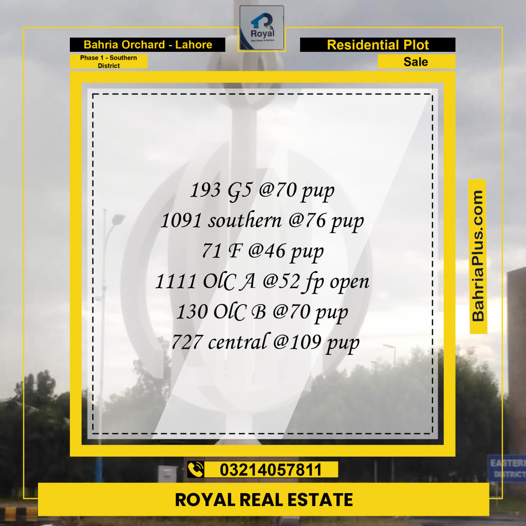 Residential Plot for Sale in Phase 1 - Southern District -  Bahria Orchard, Lahore - (BP-199966)