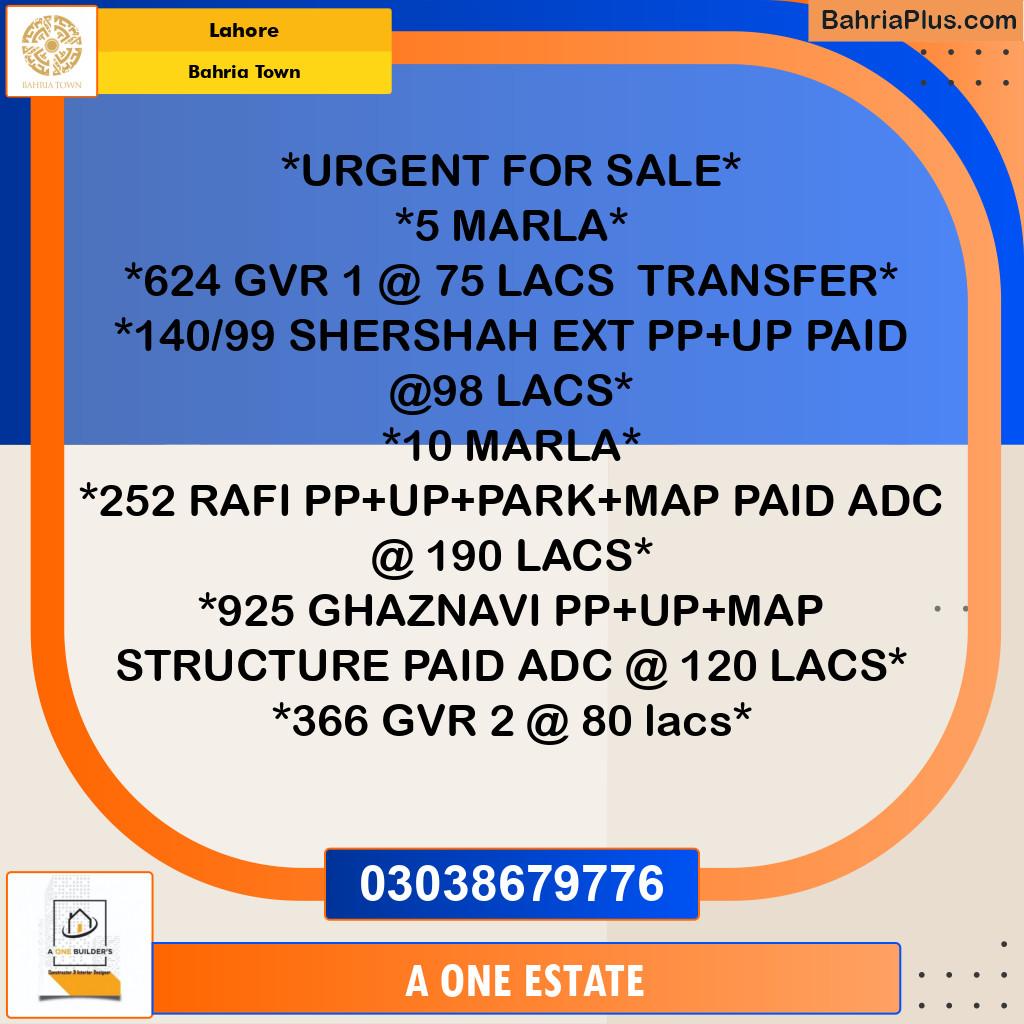 Residential Plot for Sale in Bahria Town, Lahore - (BP-199969)
