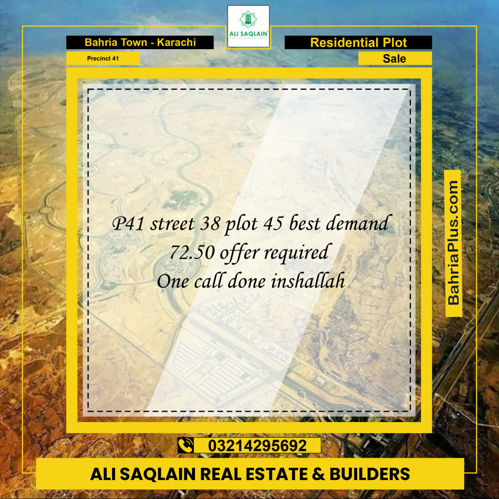 250 Sq. Yards Residential Plot for Sale in Precinct 41 -  Bahria Town, Karachi - (BP-200060)