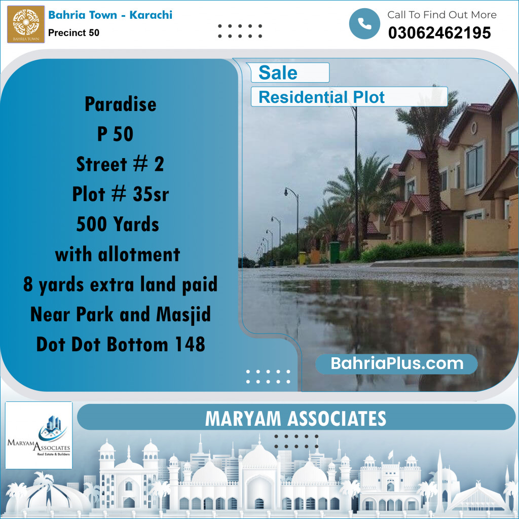 500 Sq. Yards Residential Plot for Sale in Precinct 50 -  Bahria Town, Karachi - (BP-200083)