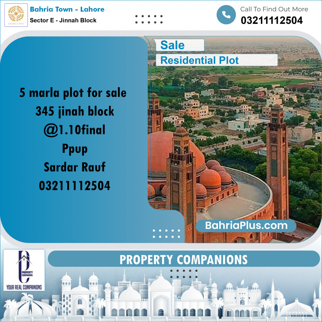 Residential Plot for Sale in Sector E - Jinnah Block -  Bahria Town, Lahore - (BP-200096)