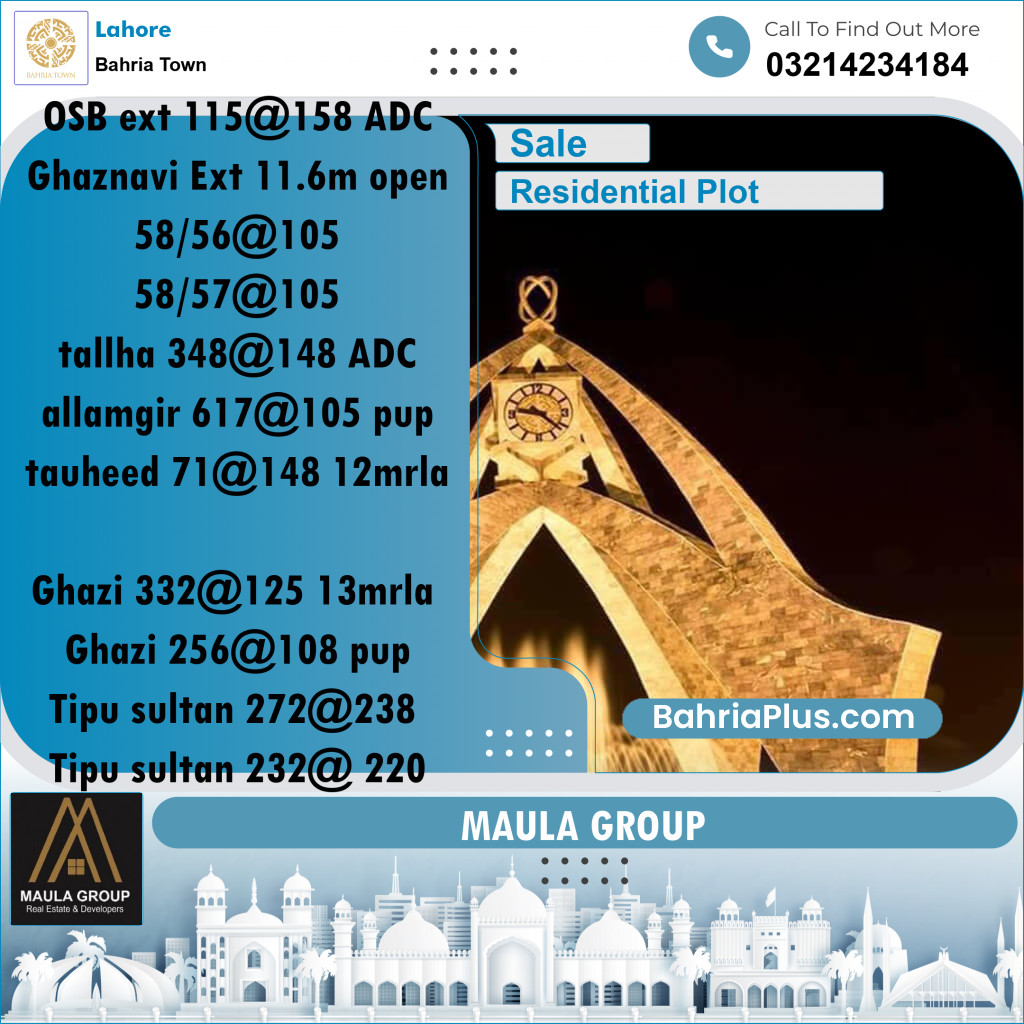 Residential Plot for Sale in Bahria Town, Lahore - (BP-200112)