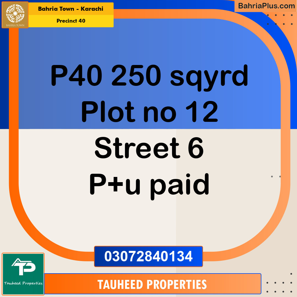 250 Sq. Yards Residential Plot for Sale in Precinct 40 -  Bahria Town, Karachi - (BP-200144)