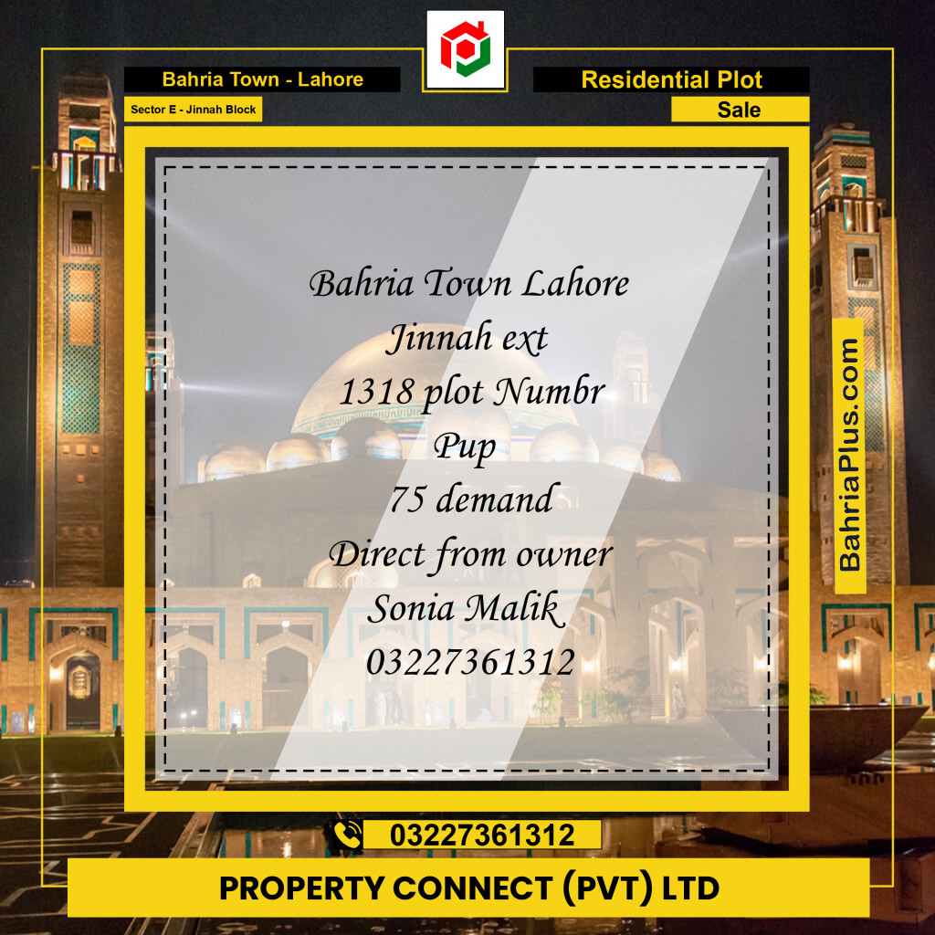 Residential Plot for Sale in Sector E - Jinnah Block -  Bahria Town, Lahore - (BP-200174)