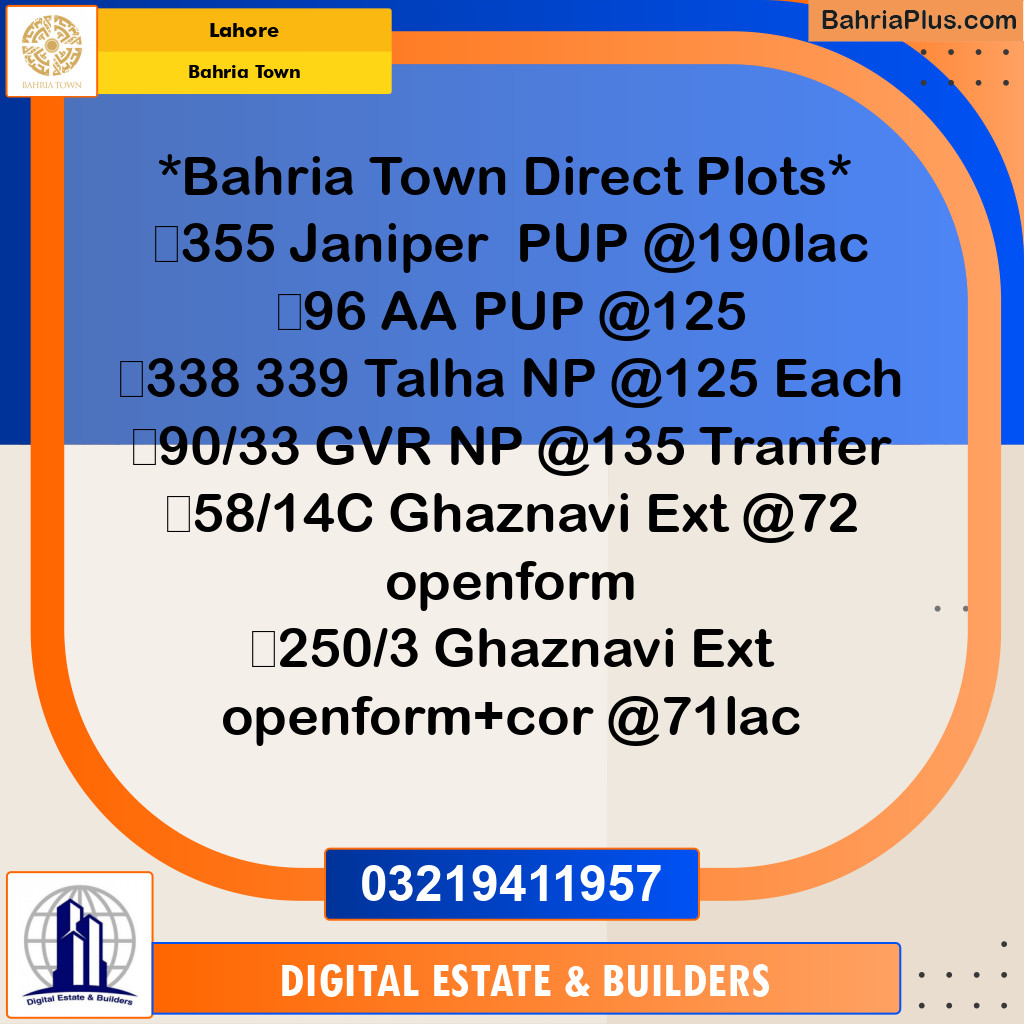 Residential Plot for Sale in Bahria Town, Lahore - (BP-200181)
